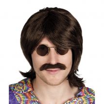 Perruque et moustache marron style années 70