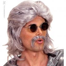 Perruque grise des annees 70 avec moustaches (GRISE)