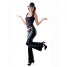 Pantalon noir disco satiné brillant pour femme (Taille unique)