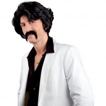 Perruque noire et moustache style années 70