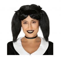 Perruque noire pour femme avec couettes