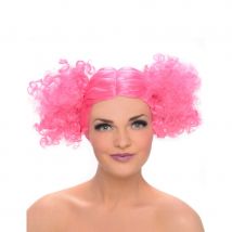 Perruque rose avec couettes frisées