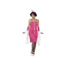 Robe années 20 à franges rose, flappers (S)