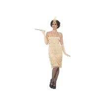 Robe à franges dorées mi-longues, années 20 (S)