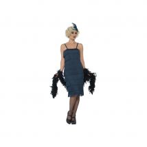 Robe bleue flappers mi-longue à franges (L)