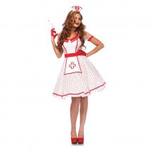 Robe blanche rouge d'infirmière rétro (S/M)