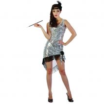 Robe charleston asymétrique argentée à sequins (S)