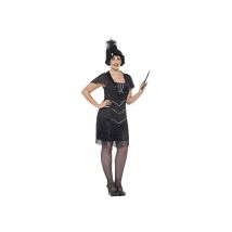 Robe cabaret noire à franges, grande taille (L)