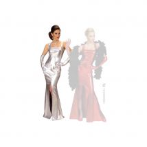 Robe de cocktail stretch argentée et gants (S)