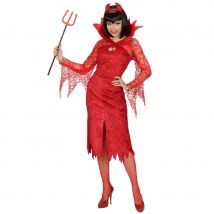Robe de diablesse rouge avec dentelle et cornes (S)