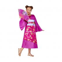 Robe kimono rose avec éventail pour enfant (10/12 ans)