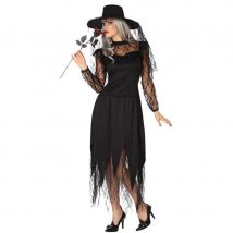 Robe noire de sorcière avec dentelle et chapeau (M/L)