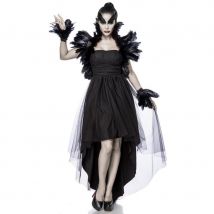Robe noire queue de pie dos nu avec plumes (M)