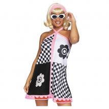 Robe rétro blanc noir et rose pour femme, luxe (S/M)