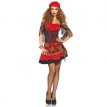 Robe rouge bustier courte de gitane motifs fleurs (M/L)