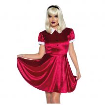Robe rouge col claudine blanc pour femme (S)