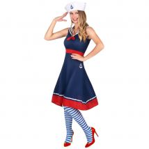 Robe rétro de marin bleue et rouge avec chapeau (S)