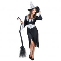 Robe sorcière noire imprimé toiles fond blanc (Taille unique)