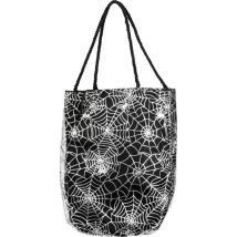Sac à bonbons noir imprimé toiles d'araignée