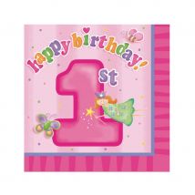 Serviettes en papier 1er anniversaire rose