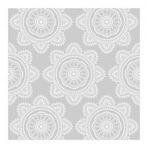 Serviettes grises imprimé mandala blanc