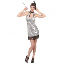 Tenue courte disco argentée avec sequins (S)