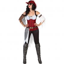 Tenue de femme pirate à rayures noires et rouges (XL)