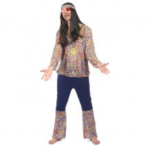 Tenue hippie bleue et motifs années 60 pour homme (Taille unique)