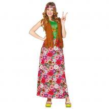 Tenue longue robe hippie fleurie rose pour femme (M)