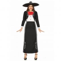 Tenue mexicaine d'apparat noire et rouge femme (L)