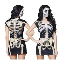 T-shirt robe courte photo-réaliste de squelette (M)