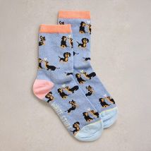 White Stuff Kissing Sausage Dog Ankle Socks Light Blue