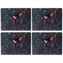 Sara Miller India Collection Set of 4 Large Placemats Hummingbird Paradise Midnight Blue