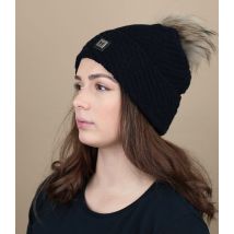 Pipolaki - Bonnet "Bella Real Fur Navy" Pour Femme - Bleu Marine - Taille Unique - Headict