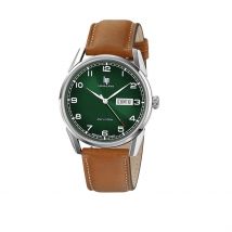 Montre Lip Himalaya 40 Vert - Boîtier Blanc - Cadran Vert - Bracelet Marron - Mécanisme en Quartz - Pour Homme - Histoire d'Or