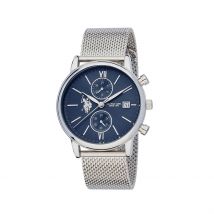 Montre U.s. Polo Assn. Bleu - Boîtier Blanc - Cadran Blanc - Bracelet Argenté - Mécanisme en Quartz - Pour Famille - Histoire d'Or