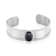 Bracelet Jonc Eline Acier Blanc Pierre De Synthese - Pour Femme - Pierre en Pierre d'Imitation de forme Ronde - Motif Ovale - Histoire d'Or