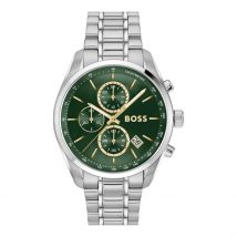 Montre Boss Grand Prix 44 Vert - Boîtier Argenté - Cadran Vert - Bracelet Argenté - Mécanisme en Quartz - Pour Homme - Histoire d'Or