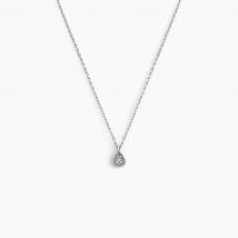 Collier Mon 1er Diamant Or Blanc Diamant - Pour Femme - Pierre en Diamant de forme Ronde - Motif Goutte - Histoire d'Or