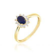 Bague Or Jaune Vladimir Saphir - Pour Femme - Pierre en Saphir de forme Ovale - Motif Fleur - Histoire d'Or