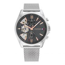 Montre Tommy Hilfiger Baker Gris - Boîtier Blanc - Cadran Gris - Bracelet Argenté - Mécanisme en Quartz - Pour Homme - Histoire d'Or
