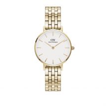 Montre Daniel Wellington Petite Blanc - Boîtier Jaune - Cadran Blanc - Bracelet Doré - Mécanisme en Quartz - Pour Femme - Histoire d'Or