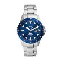 Montre Fossil Blue Dive Bleu - Boîtier Argenté - Cadran Bleu - Bracelet Argenté - Mécanisme en Quartz - Pour Homme - Histoire d'Or