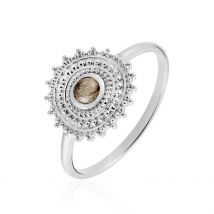 Bague Nyoko Argent Blanc Labradorite - Pour Femme - Pierre en Labradorite de forme Ronde - Motif Rosace - Histoire d'Or