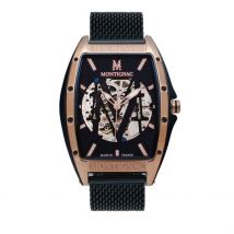 Montre Montignac Tonneau Automatique Bleu - Boîtier Rose - Cadran Blanc - Bracelet Bleu - Mécanisme en Automatique - Pour Homme - Histoire d'Or