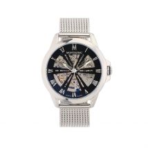 Montre Montignac Round Automatique Noir - Boîtier Blanc - Cadran Noir - Bracelet Argenté - Mécanisme en Automatique - Pour Homme - Histoire d'Or