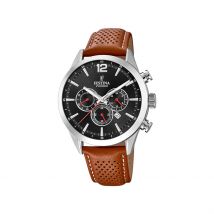 Montre Festina Timeless Chrono 44 Noir - Boîtier - Cadran Noir - Bracelet Marron - Mécanisme en Quartz - Pour Homme - Histoire d'Or