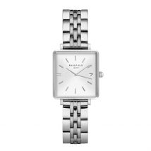 Montre Rosefield The Mini Boxy Blanc - Boîtier Blanc - Cadran Blanc - Bracelet Argenté - Mécanisme en Quartz - Pour Femme - Histoire d'Or