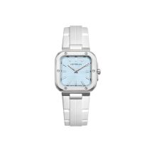 Montre Herbelin Cap Camarat Square Bleu Sky - Boîtier Argenté - Cadran Bleu sky - Bracelet Blanc - Mécanisme en Quartz - Pour Femme - Histoire d'Or