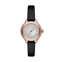 Montre Emporio Armani Argenté - Boîtier Rose - Cadran Argenté - Bracelet Noir - Mécanisme en Quartz - Pour Femme - Histoire d'Or